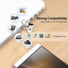 محرك أقراص فلاش USB 3.1 أصلي من لينوفو بسعة 2 تيرابايت معدني U Disk 2 في 1 OTG 1024 جيجابايت 128 جيجابايت 512 جيجابايت 1 تيرابايت للهواتف والحاسوب