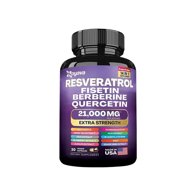Resveratrol Supplement - Rich in NAD+ Milk Thistle, Berberine, Supports Immune System, Brain Function & Memory, Digestive Health