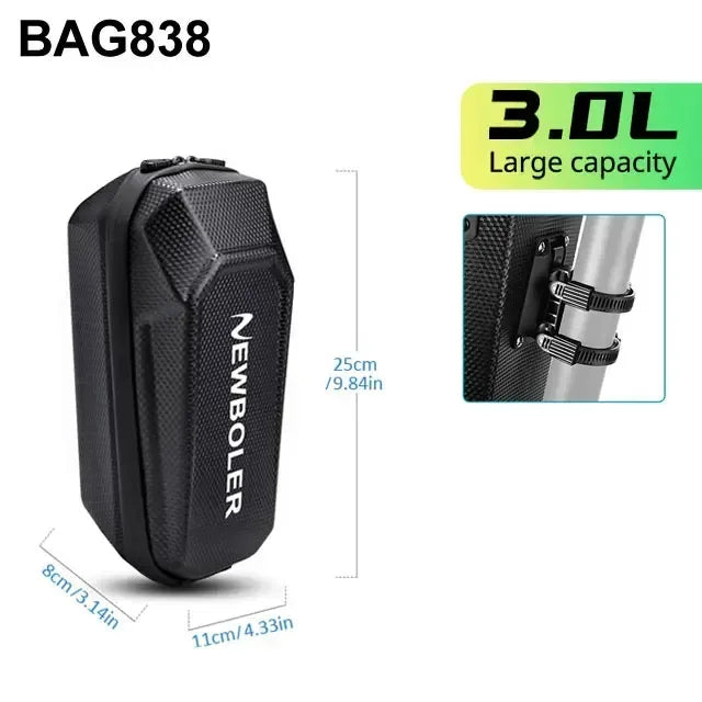 Black 3L scooter front bag with top strap and NEWBOLER logo
