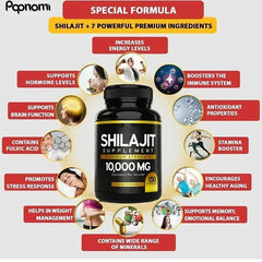 10000mg Himalayan Pure Shilajit 150 Capsules - With Fulvic Acid &85+ Trace Minerals Complex For Energy Promoting Hormone Balance