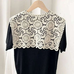 Women Shrugs Lace Hollow Out Female Summer Casual All-match Shawls Simple Scarf-collar Sleeveless Knitted Tops Korean Style Chic