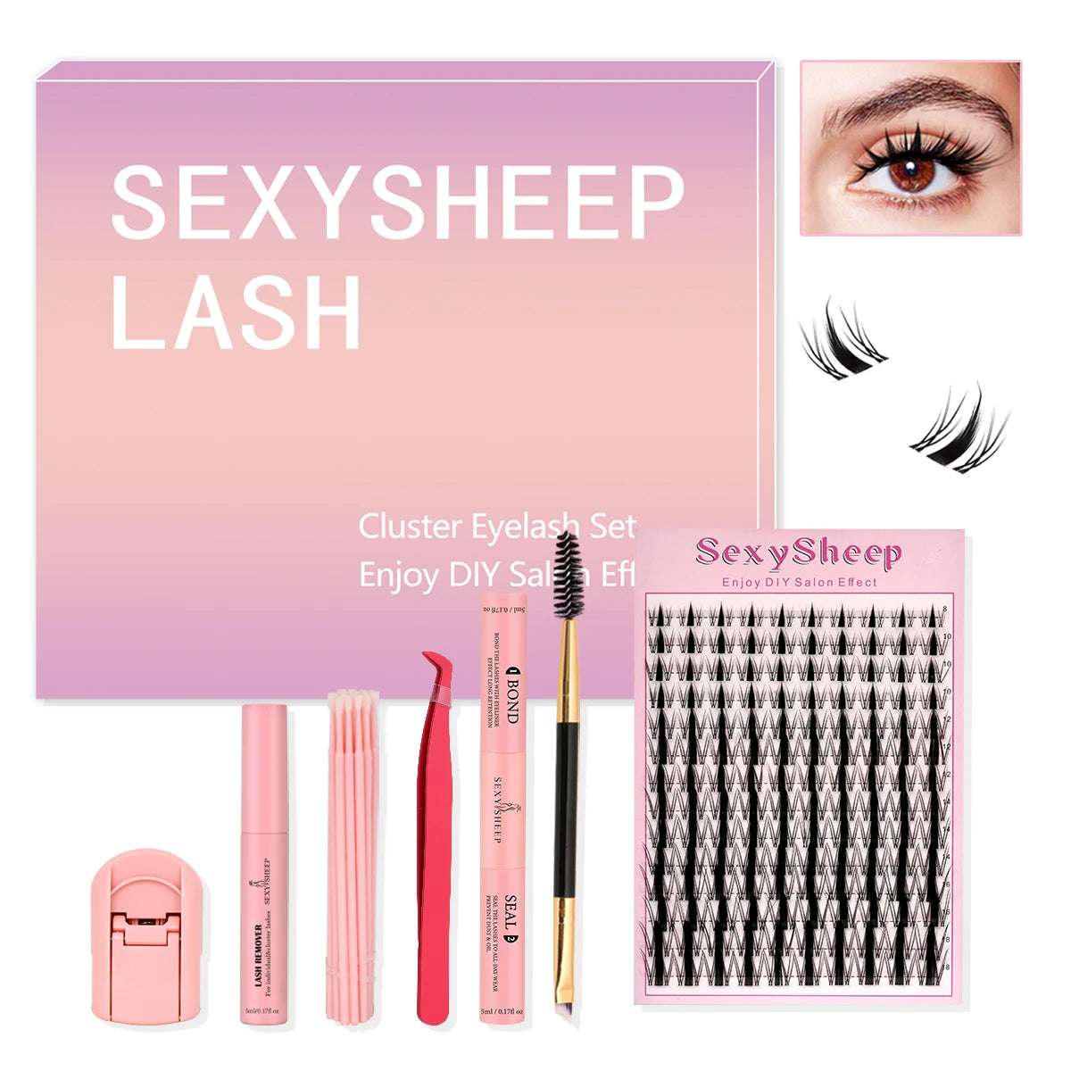 ISEEN DIY Lash Extension Mix Styles Lash Clusters Individual with Bond&Seal Remover Tweezers Lash Brush for Self Application
