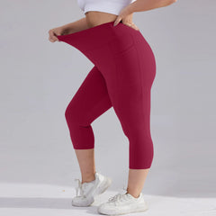 Plus size yoga pants for women Leggings fitness tummy tuck butt lift slim yoga pants with pocket summer sports cropped trousers