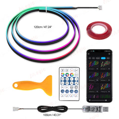 Car Ambient Lights Universal LED Symphony RGB Atmosphere Lamp 64 Colors Acrylic Strip APP Control Remote for Tesla Model 3 Y S X
