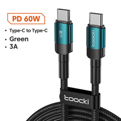 كابل Toocki 100 واط من النوع C إلى USB C بتقنية PD 3.0 للشحن السريع 4.0 من النوع C إلى النوع C لأجهزة iPhone 15 وMacbook وSamsung وXiaomi