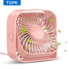 مروحة TOPK صغيرة محمولة، مروحة مكتب USB للطاولة، مروحة شخصية هادئة بثلاث سرعات دوران 360 درجة، مروحة رأس قائمة للغرفة والتخييم والمنزل