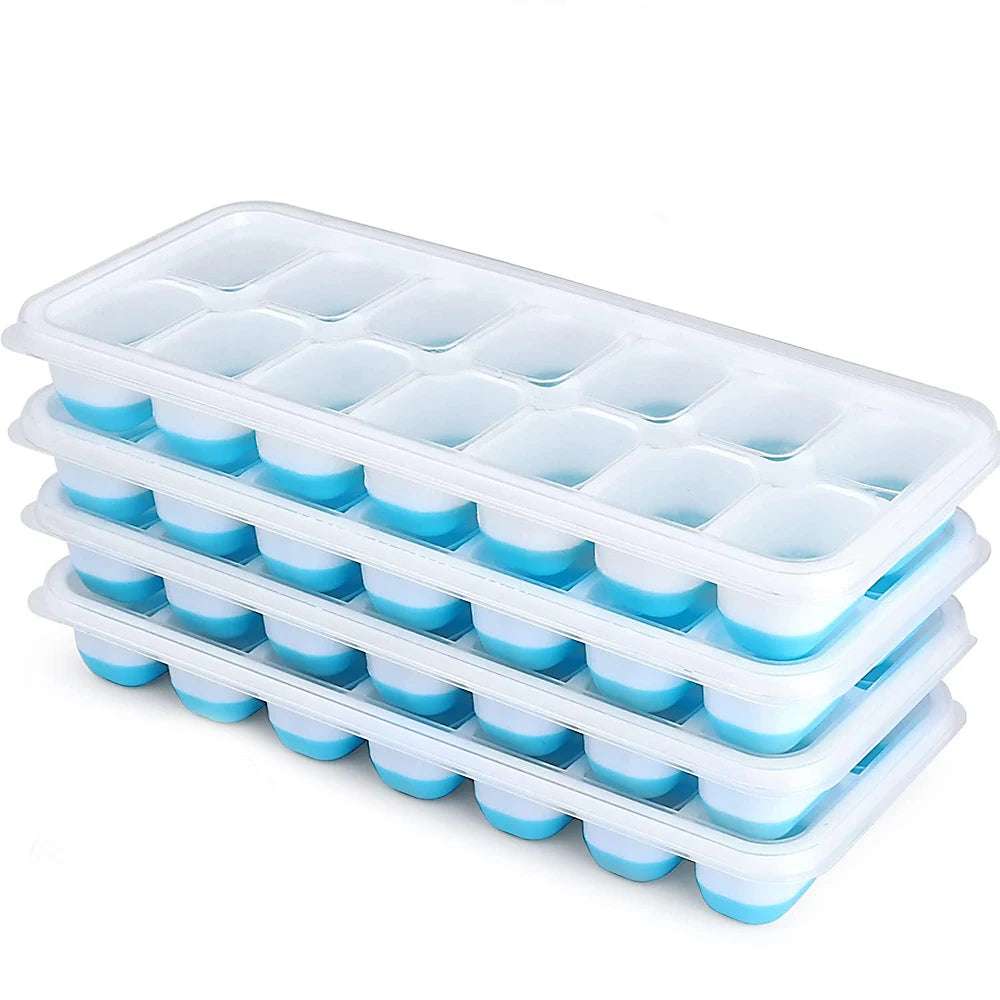 Ice Cube Tray Mold with Lid Silicone Square 14 Cube Easy Release Ice Cube Molds Summer Kitchen Bar DIY Iced Cocktail Freeze Tool