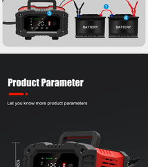 12v/24v Fully Automatic Battery Charger 7-segment Smart Car Battery Charger Pulse Repair for Agm Gel Wet Lead Acid Charging