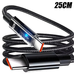 240W 10A Quick Charging USB C Cable Nylon Braided Transparent Type C High-speed Charger Wire for Samsung Huawei Mi Data Line
