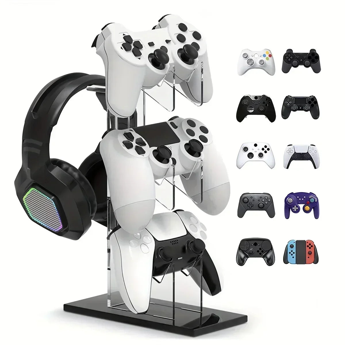 حامل وحدة تحكم عالمي ثلاثي الطبقات وحامل سماعة رأس لجهاز PS4 PS5 XBOX ONE SWITCH، حامل وحدة تحكم ملحقات الألعاب
