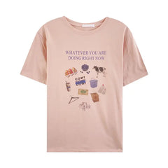 Sweet Japanese Sle Pink Cotton ort Sve T-irt Women Loose Slimming Summer Thin round Ne Student f Sve Top