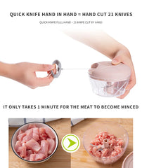 1pc Pink/Blue 500ML/900ML Household Kitchen Garlic Chopper Mashed Hand Pulled Meat Grinder Multifunctional Vegetable