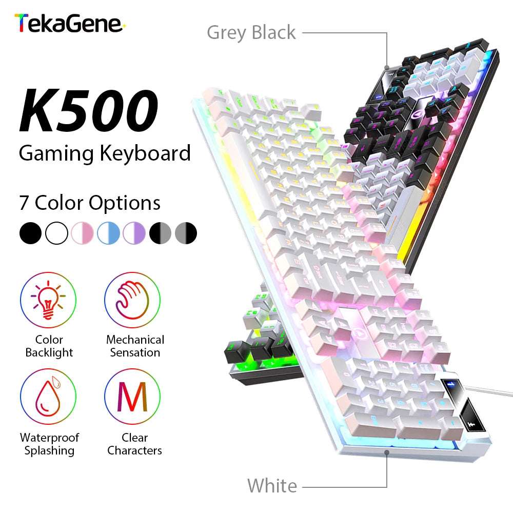 K500 Keyboard Mixed Color White Pink Keycaps 104 Keys Wired Gaming Keyboard for Laptop PC