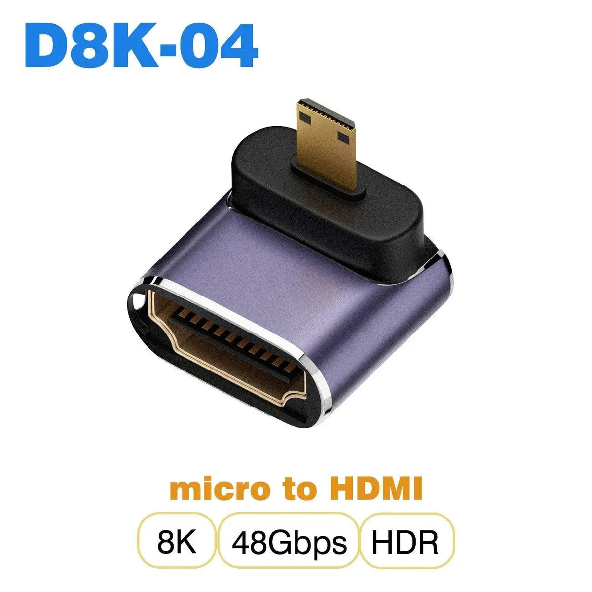 Micro HDMI to HDMI adapter with micro HDMI plug and HDMI female port, dark housing