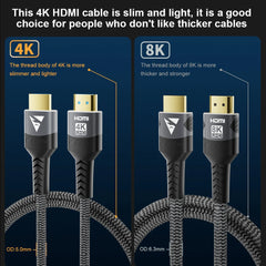 8K HDMI Cable 2.1 48Gbps  High Speed HDMI Braided Cord-4K@120Hz 8K@60Hz, DTS:X, HDCP 2.2 & 2.3, HDR 10 for Compatible Laptop/PS5
