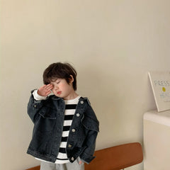 6704-1 Children's Denim Jacket Spring and Autumn Korean Girl's Denim Jacket Casual Loose Boy's Coat Cardigan.
