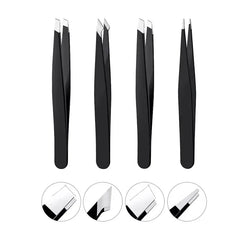4Pcs Tweezers Set - Professional Stainless Steel Tweezers for Eyebrows - Great Precision for Facial Hair, Splinter and Ingrown