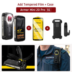 هاتف Ulefone Armor Mini 20 Pro 5G 4.7 بوصة هاتف متين 64 ميجابكسل كاميرا ليلية أندرويد 14 هاتف ذكي 6200 مللي أمبير 16 جيجابايت + 256 جيجابايت هاتف محمول LED