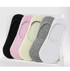 5 Pairs of WOMEN'S Solid Color Invisible Socks, Cotton Silicone Anti Slip Spring Ankle Socks, Casual Breathable Thin Boat Socks