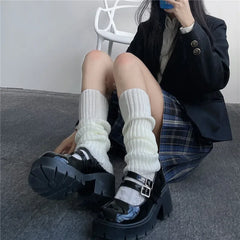 42/52/72cm Leg Warmers Lolita Socks Y2K Knitted Warm Foot Cover White Black Warmer Lady Autumn Winter Crochet Sock Boot Cuffs