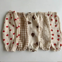 Summer New Baby Pants Korean Kids Spring Organic Cotton Loose Tiger Bear Floral Print Pants Boys And Girls Lantern Trousers