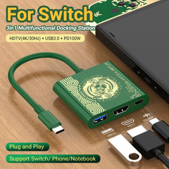 4K Switch TV Docking Station 3 In 1 USB-C Game Hub With USB3.0 HDMI PD 100W For Laptop ，Nintendo Switch/Switch OLED，Mobile Phone