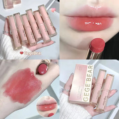 أحمر شفاه حريري لامع من Gege Bear Pump Lips Moisture Water Bomb مريح للغاية لامع غير لاصق في كوب مرطب للشفاه
