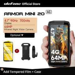 هاتف Ulefone Armor Mini 20 4G 4.7" Rugged Phone 64MP Night Camera Android 14 Smartphone 6200mAh Mobile Phone NFC 16GB+256GB 33W G99