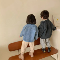 6704-1 Children's Denim Jacket Spring and Autumn Korean Girl's Denim Jacket Casual Loose Boy's Coat Cardigan.