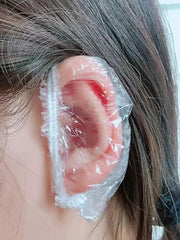 100PCS Disposable Waterproof Ear Covers for Hair Dye, Transparent Elastic Earmuffs Protective Plastic Wrap for Shower Salon