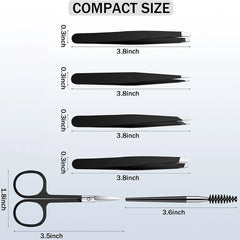 6 Pcs Eyebrow Tweezers Set with Curved Scissors Eyelash Brush Beard Eye Brow Hair Removal Plucker for Face Hairs Puller Clips