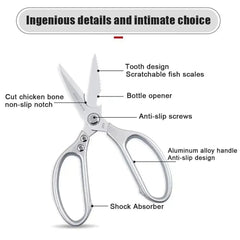 Professional 8.5-inch Stainless Steel Kitchen Scissors with Aluminum Alloy Handle - Perfect for Cutting Chicken Bones Meat Fish