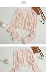كارديجان دانتيل مفتوح من Sweet Lace للنساء، ملابس صيفية جديدة مع حزام، غطاء صغير، ملابس حماية من الشمس ومكيفات الهواء