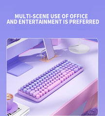 Ergonomic 2.4G Wireless Keyboard 106 Keys Retro Round Keycap Keyboard Multimedia Function Keyboard for Pc/Laptop/Desktop