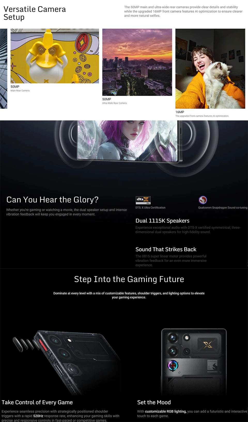 Global Version Redmagic 10S Pro NX789J Snapdragon 8 Elite Leading Version 6.853" Q9+ 144Hz AMOLED 50*2+2+16MP 7050mAh 80W NFC