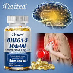 Daitea Fish Oil Capsule 2160mg Supplement Rich in DHA & EPA, Cognitive, Core Health, Immune Support, Non-GMO