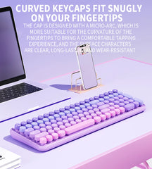 Ergonomic 2.4G Wireless Keyboard 106 Keys Retro Round Keycap Keyboard Multimedia Function Keyboard for Pc/Laptop/Desktop