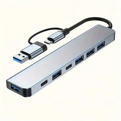 موزع USB C موزع USB 3.0، موسع USB 7 في 1 من الألومنيوم، موزع USB مع USB 3.0، 4 منافذ USB 2.0 و2 منفذ USB C موزع USB