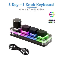 لوحة مفاتيح ميكانيكية صغيرة بثلاثة مفاتيح ومقبض واحد ولوحة مفاتيح ماكرو USB RGB ومقبض برمجة مخصص للألعاب ولوحة مفاتيح محمولة لبرنامج فوتوشوب