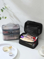 Double Layer Mesh Makeup Bag, Wash Bag, Women's Portable New Large Capacity Storage Bag, Cosmetics Storage Bag