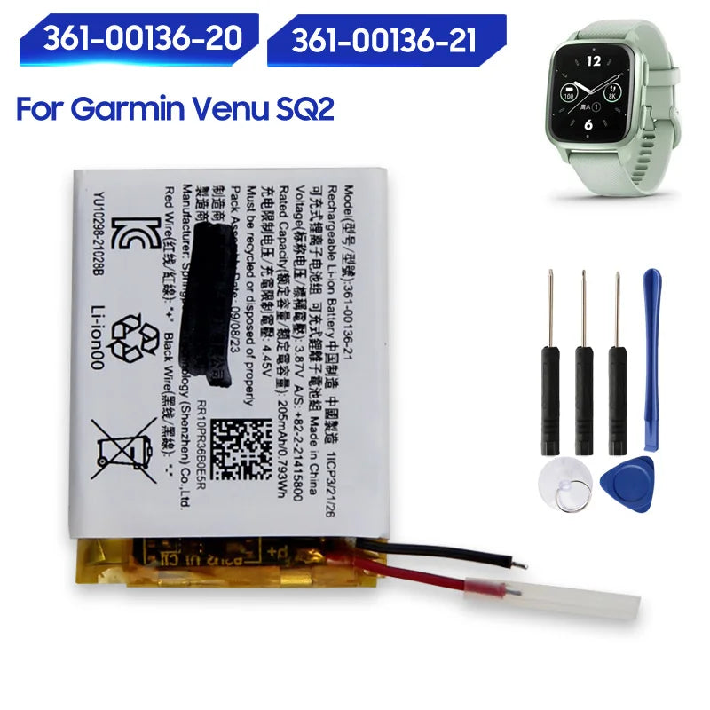 High Quality Replacement Battery For Garmin Venu SQ2 361-00136-20 361-00136-21 Rechargeable Batteries 205mAh