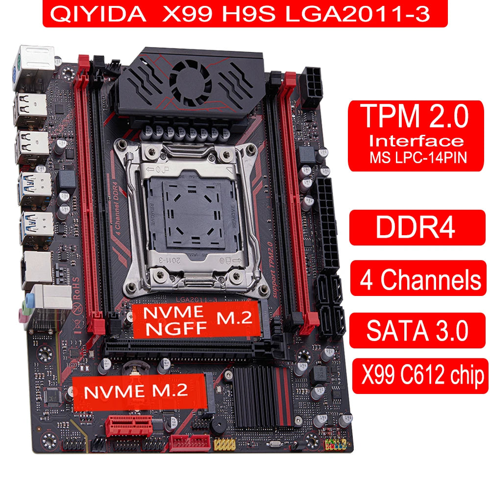لوحة أم QIYIDA X99 TPM 2.0 واجهة LGA 2011 3 مع NVME NGFF M.2 تدعم 4 قنوات X99 C612chip DDR4 ذاكرة SATA3.0 USB3.0