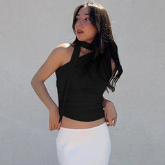 Backless Sexy Off Shoulder Halter Tank Tops Women Vintage Sleeveless Crop Top Y2K Clothes Club Female Casual Summer