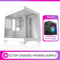 حافظة كمبيوتر Aigo 275P بغرفة مطلة على البحر وكمبيوتر ألعاب مكتبي M-ATX ولوحة أم ITX وخزانة ألعاب كمبيوتر من الزجاج المقسّى على الوجهين
