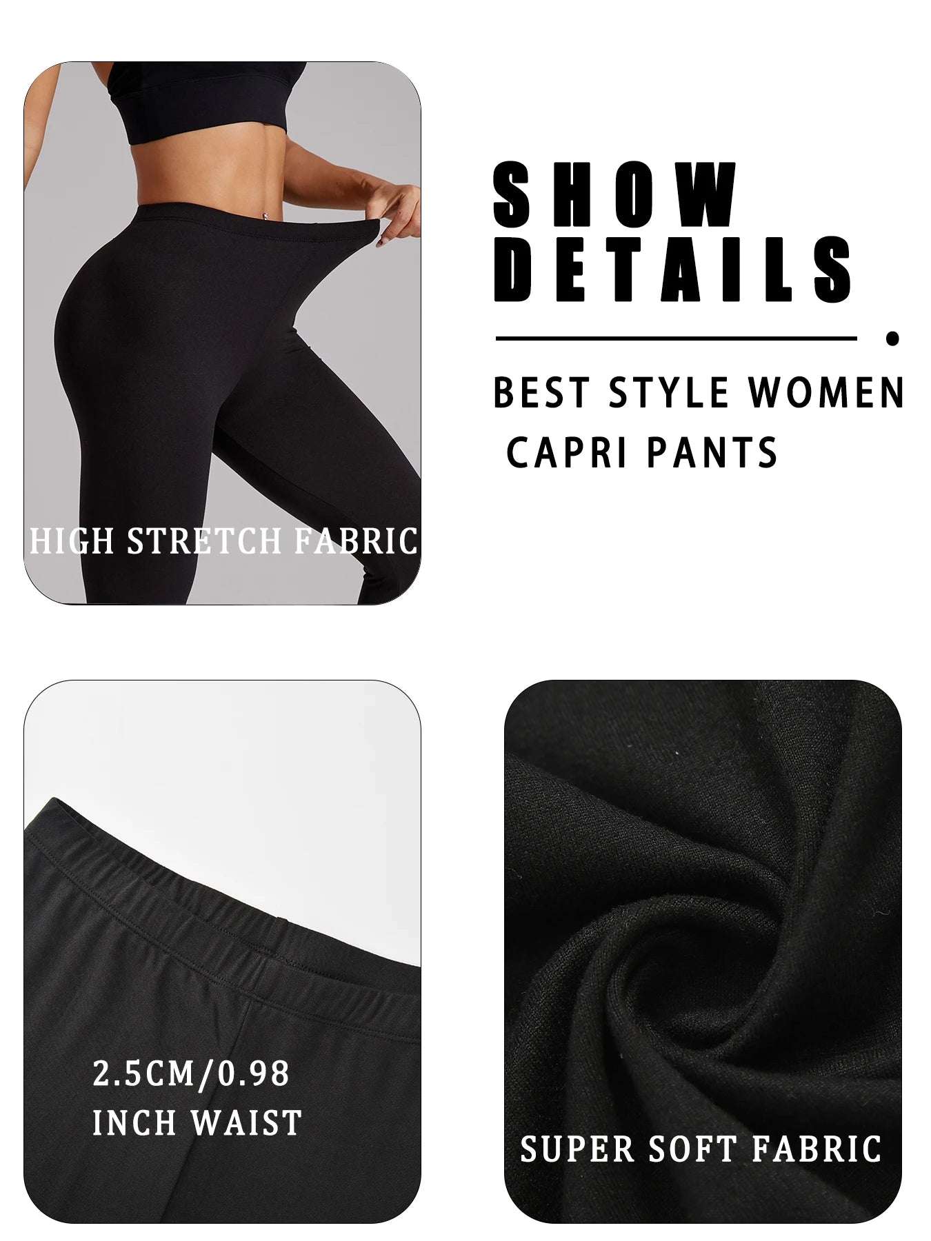 3 Pack Women's High Waisted Capri Super Soft Tummy Control No See Through Workout Yoga Running Athletic Push Up Gym Leggings