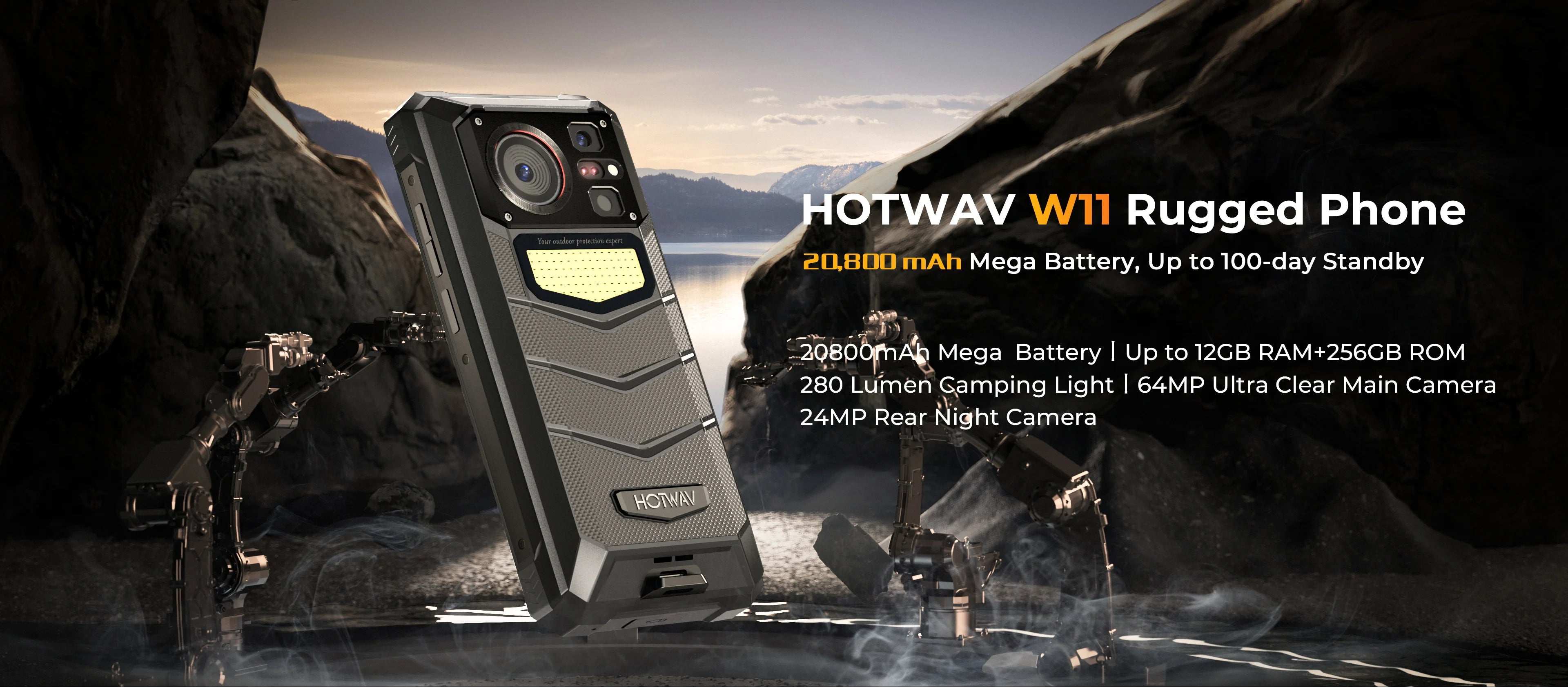 HOTWAV W11 Rugged Phone 6.6'' FHD+12GB+256GB 20800mAh Battery smartphone 64MP Camera Android 13 NFC Mobile Phone