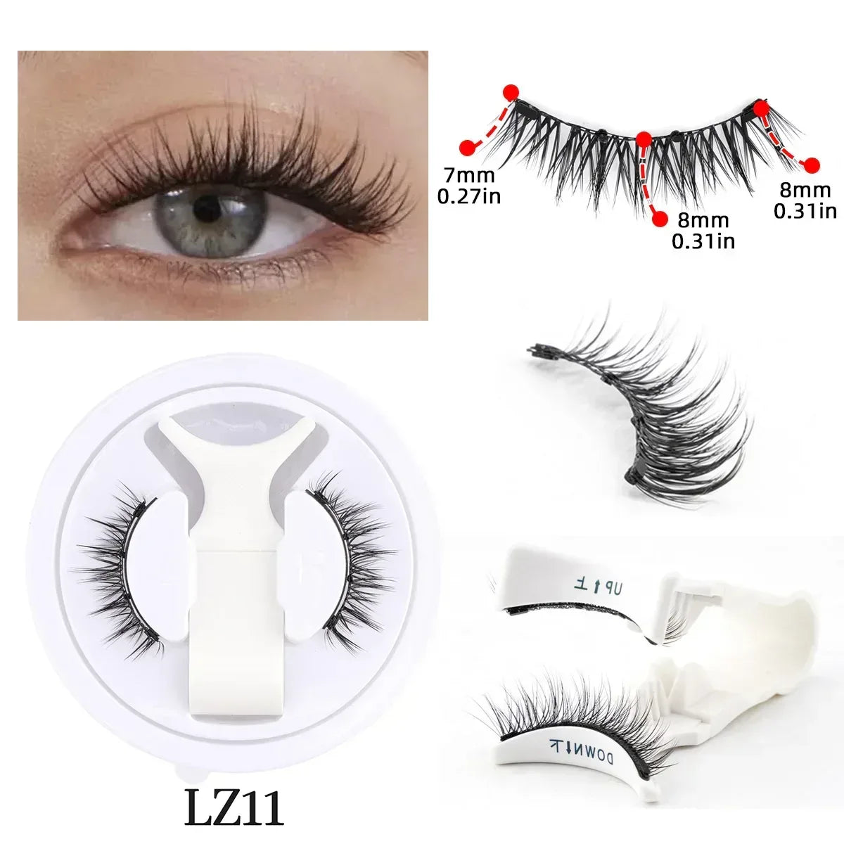 Magnetic faux mink false eyelashes with fluffy black lash band and curved lash shape