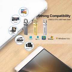 محرك أقراص فلاش USB معدني عالي السرعة من لينوفو بسعة 2 تيرابايت بمنفذ USB 3.0 بسعة 1 تيرابايت و512 جيجابايت، محرك أقراص USB محمول مقاوم للماء