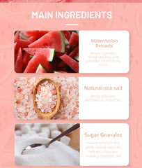Watermelon Sugar Salt Scrub Natural watermelon extract and sugar-salt formula gently exfoliate and hydrate leaving skin glowing
