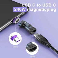 3 IN 1 240W USB-C to Type-C Adapter 180° Rotation Magnetic Fast Charging Type C Female Converter for Macbook Pro iPhone 16 15